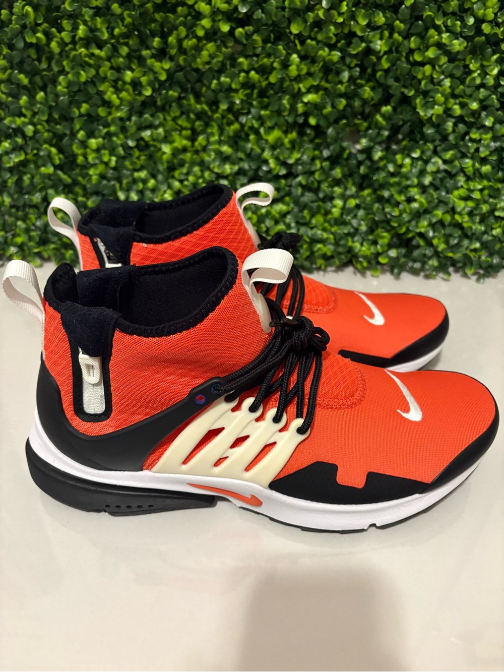 Nike High-Top Athletic Sneakers in Bright Orange, Black, White